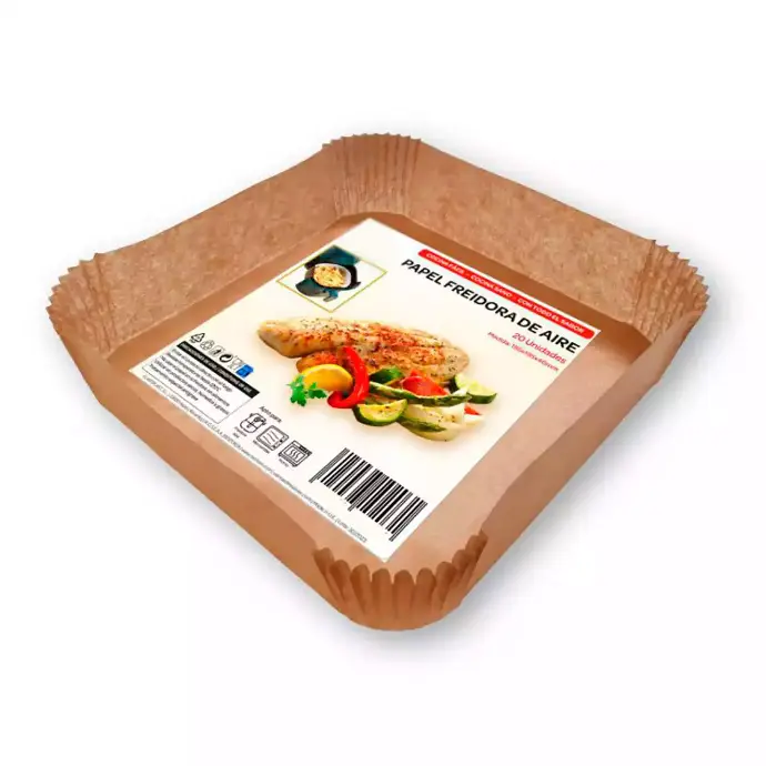 [8424038102031] 20 bandejas de papel para freidora de aire. Cuadrada 19x4cm