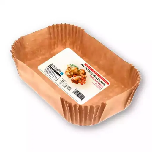 [8424038102109] 20 bandejas de papel para freidora de aire. Rectangular 17x11x4 cm.