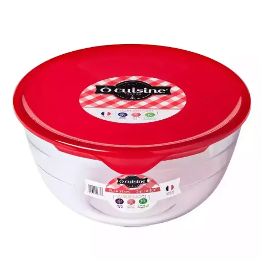 [3426470282345] Bol de vidrio templado con tapa.