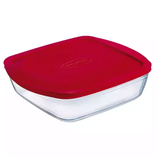 Bandeja rectangular de vidrio templado con tapa